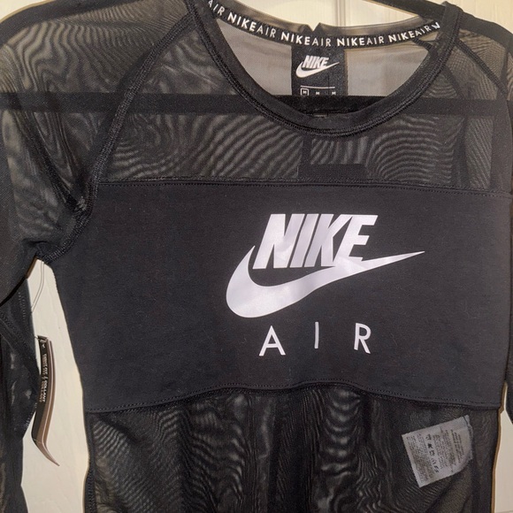 NWT Nike Women's Black Logo front Mesh long sleeve bodysuit streetwear M sporty - Picture 2 of 11